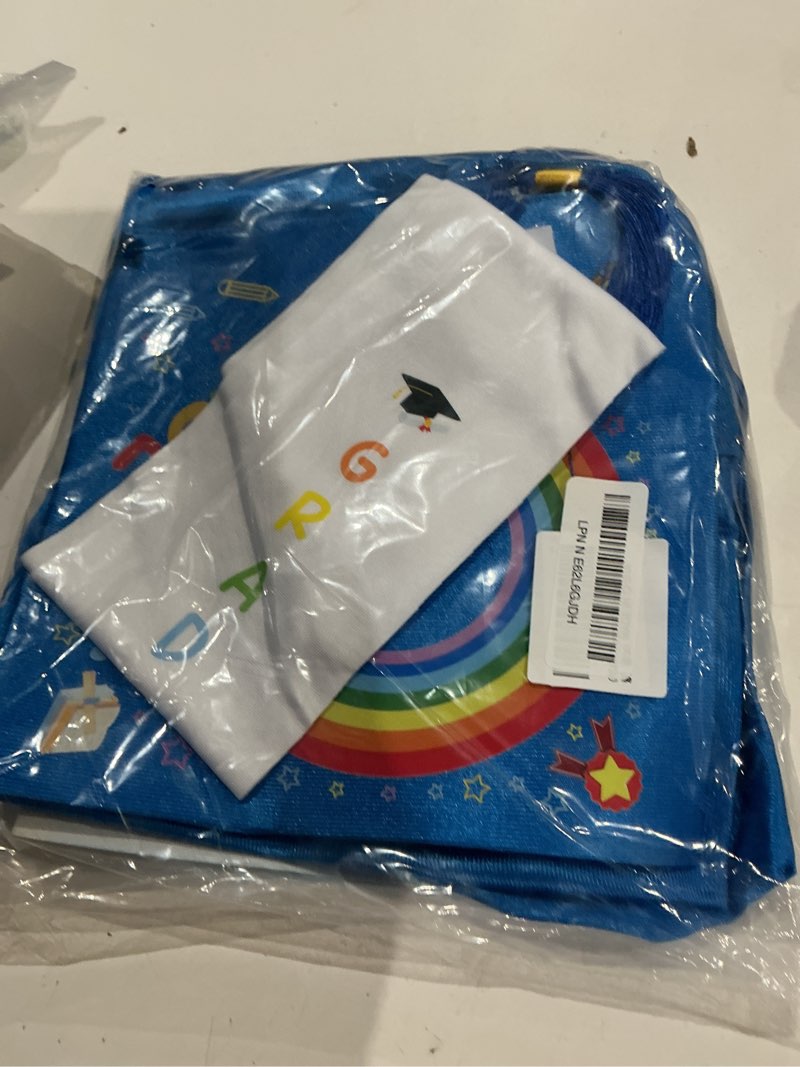 Condition photo showing Good Condition for kindergarten graduation cap and gown with 2026 tassel, certificate for toddler children (27"-33") blue 30inches