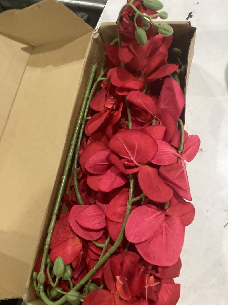 Condition photo showing Good Condition for 38 inch 6 pcs red orchids artificial flowers fake orchids velvet silk orchids faux orchid flowers long stem artificial flowers for tall vase for home wedding decoration(red)