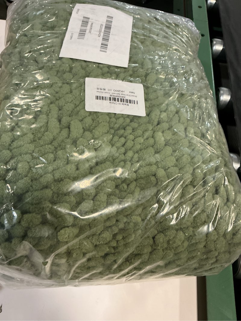 Condition photo showing New/Like New for ACCUMTEK Striped Oliver Green Bathroom Rug Set 3 Pieces Ultra Soft, Non Slip Chenille Toilet Mat, Absorbent Plush Shaggy Bath Mats for Bathroom, Bedroom, Kitchen 20"x32"+17"x24"+U Shape 20"x24" Oliver Green