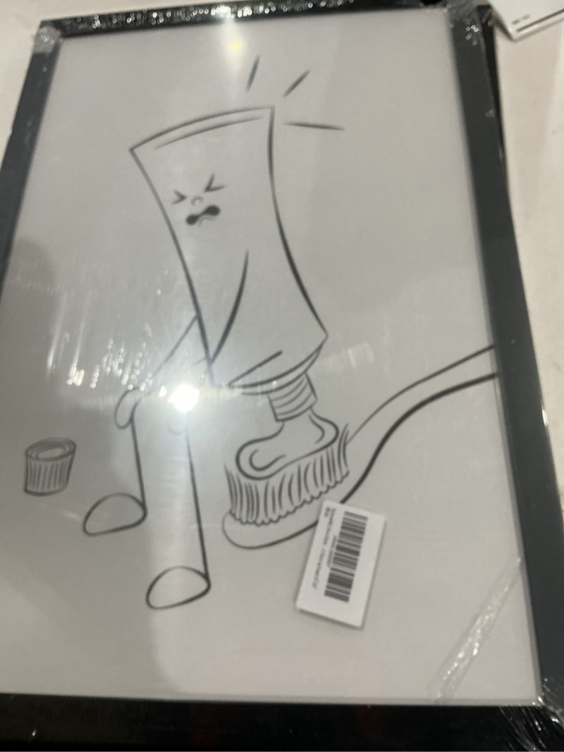 Condition photo showing Good Condition for illbdr bathroom framed wall art funny bathroom wall art black and white print humorous minimalistic canvas artwork toothbrush decor for guest toilet framed 16"x24" toothbrush framed 24"l x 16"w