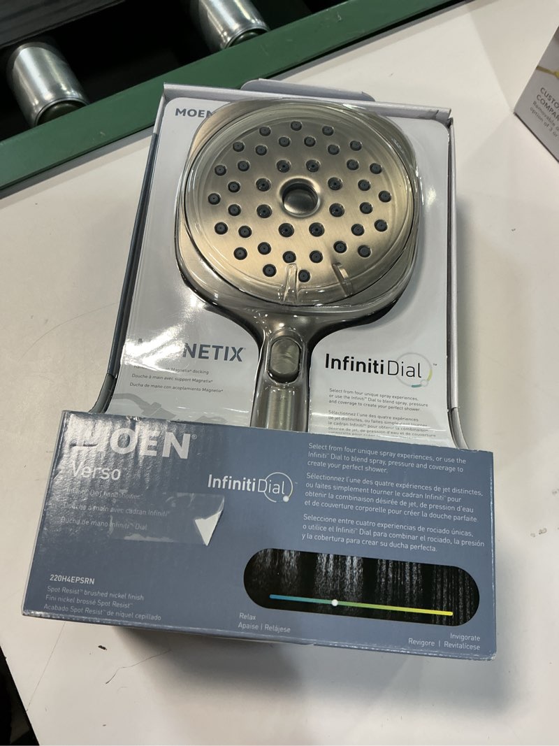 Condition photo showing New/Like New for verso square magnetix 8-spray patterns wall mount handheld shower head with 1.75 gpm 5 in. in spot resist brushed nickel