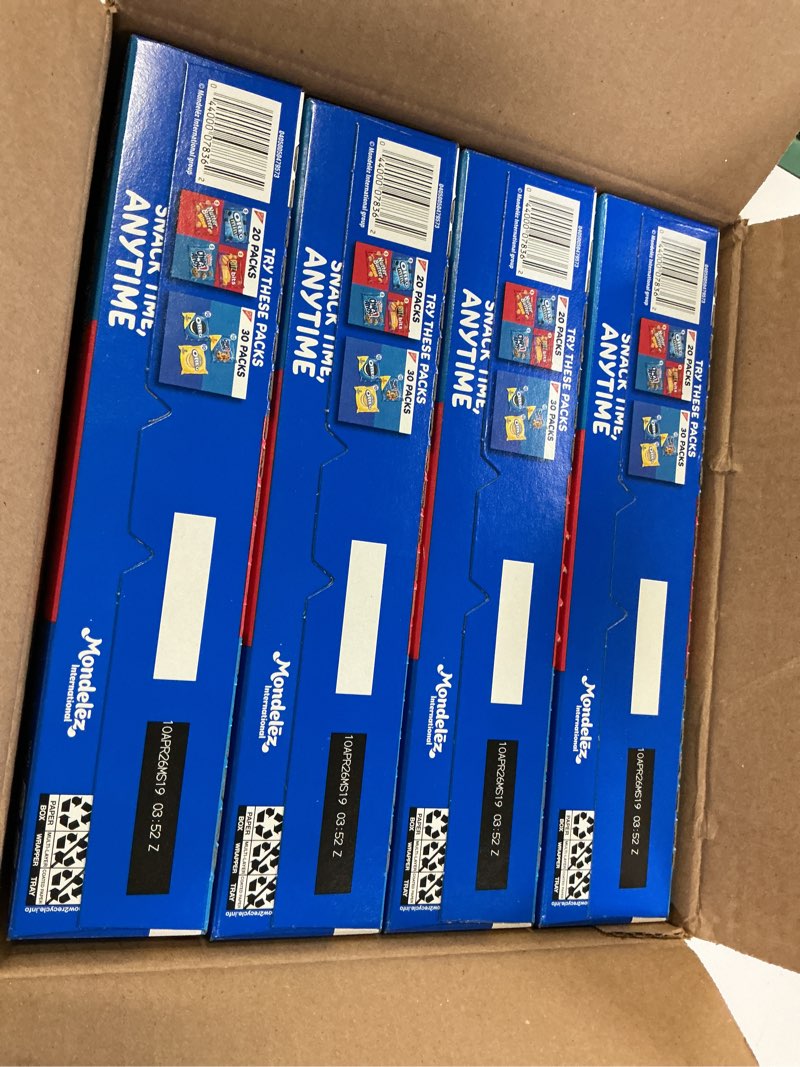 Condition photo showing New/Like New for (BBD :10/APR/2026 Nabisco Cookie Variety Pack, OREO, Nutter Butter, CHIPS AHOY!, 10 Snack Packs (4 Cookies Per Pack)