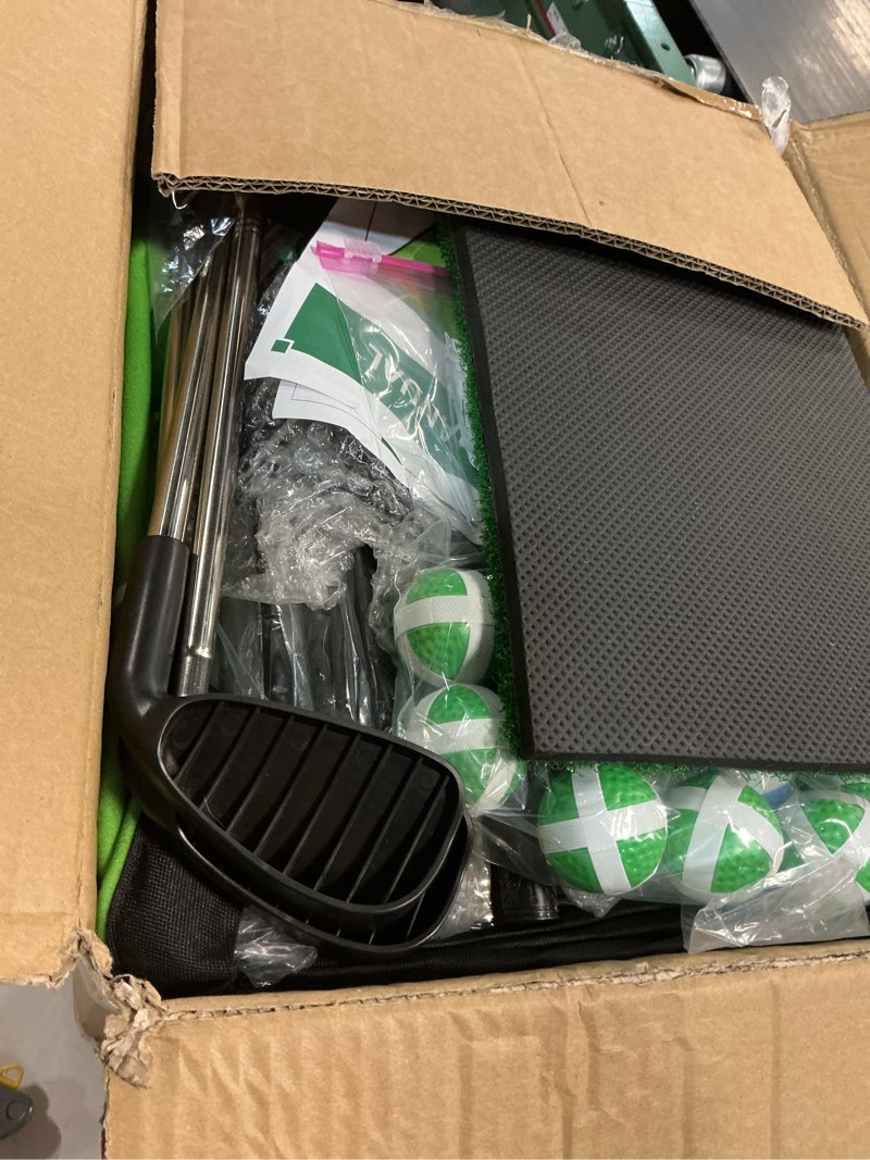 Condition photo showing New/Like New for Golf Chipping Game Set – Portable Golf Practice Mat with 28 Balls, 2 Putters, Putting Mat & Carry Bag – Indoor Outdoor Backyard Golf Set for Kids, Dads & Family Fun