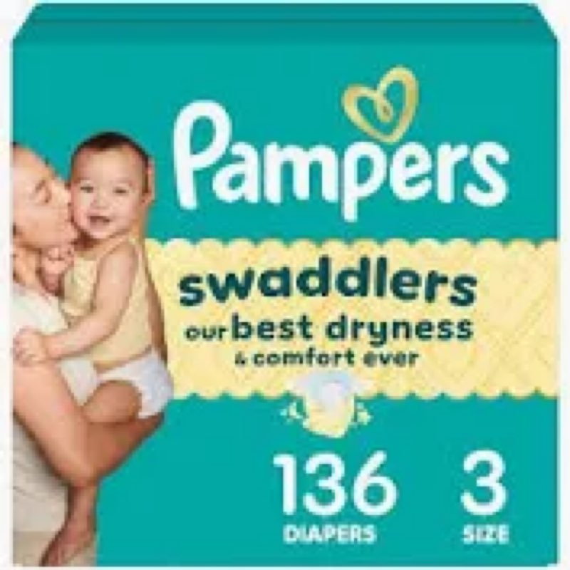 Pampers Swaddlers Diapers, Size 3 (13-26 lbs), 136 Count, Absorbent, Keeps Baby Dry and Comfortable,