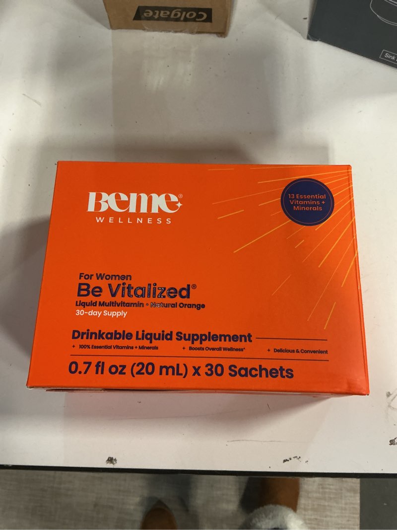 Condition photo showing New/Like New for ((BB:27/NOV/26))BeMe Liquid Multivitamins for Women - Advanced Liquid Delivery System with 13 Vitamins & Minerals - Tear & Go Sachets, Non-GMO, Orange Flavor (30 Sachets) Orange - Women 1.88 Pound (Pack of 1)