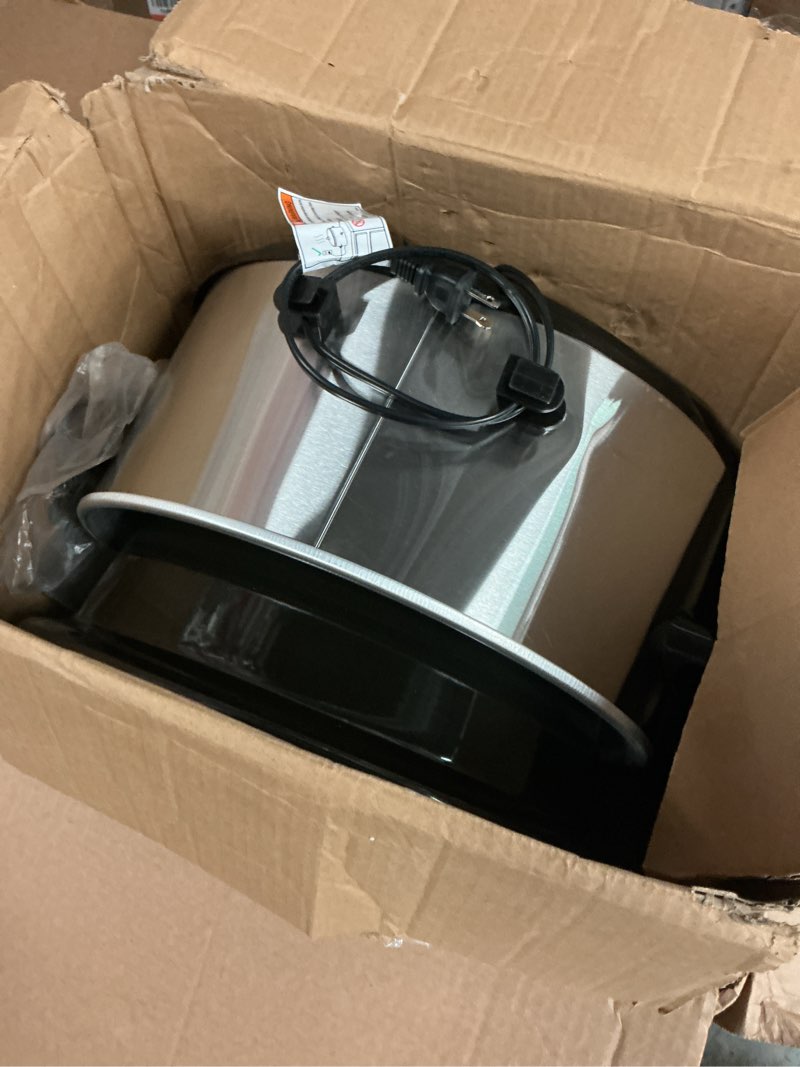 Condition photo showing As Is for crock-pot 7-quart slow cooker, portable programmable with timer, locking lid, stainless steel; an essential kitchen appliance, perfect for families and gatherings