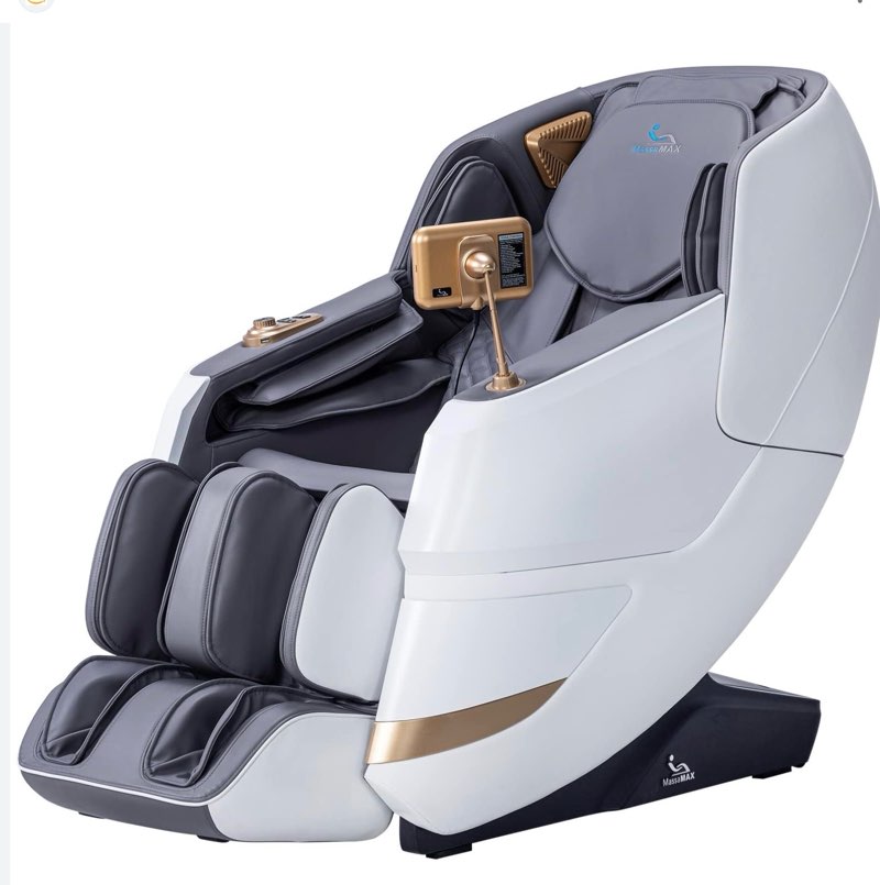 massamax mt339 4d massage chair, full body shiatsu recliner with electric extendable footrest, zero gravity, sl track, deep yoga stretch, 15 modes, foot rollers, and heating (space white)