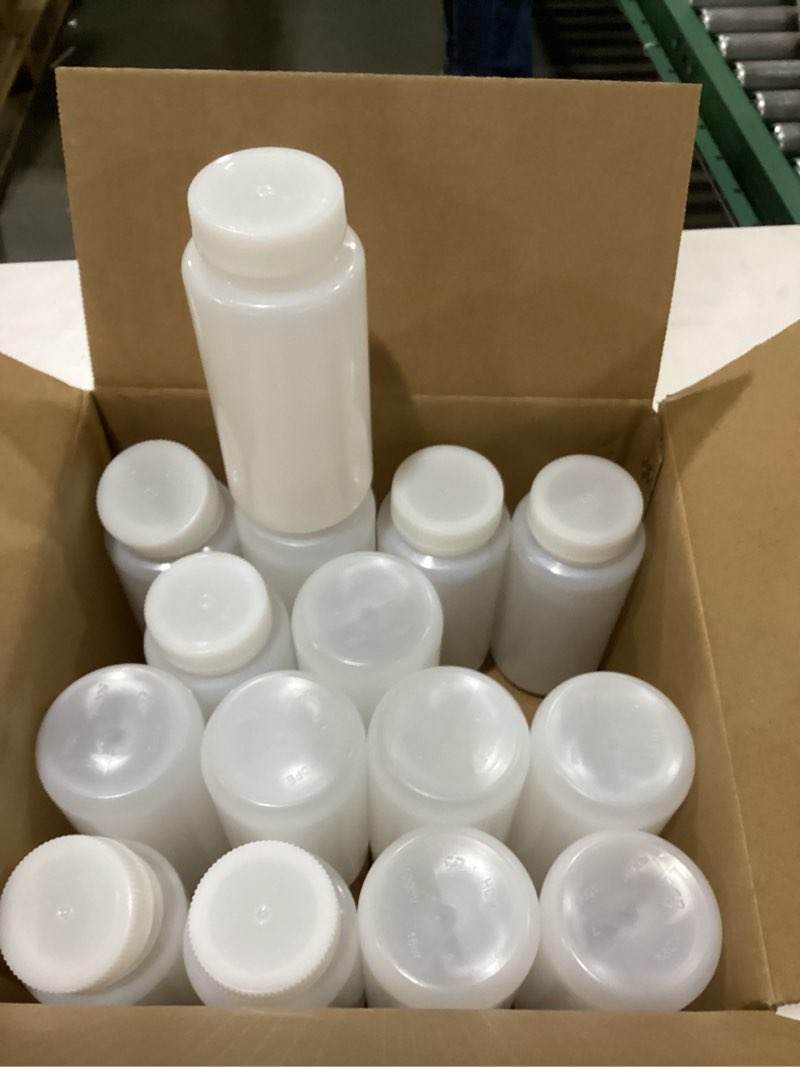Condition photo showing New/Like New for PATIKIL 15 Pcs 500ml Reagent Bottles, HDPE Wide Mouth Round Bottles with Screw Cap for Lab Water Reagent Liquids Solid Sample Storage Seal, Translucent White