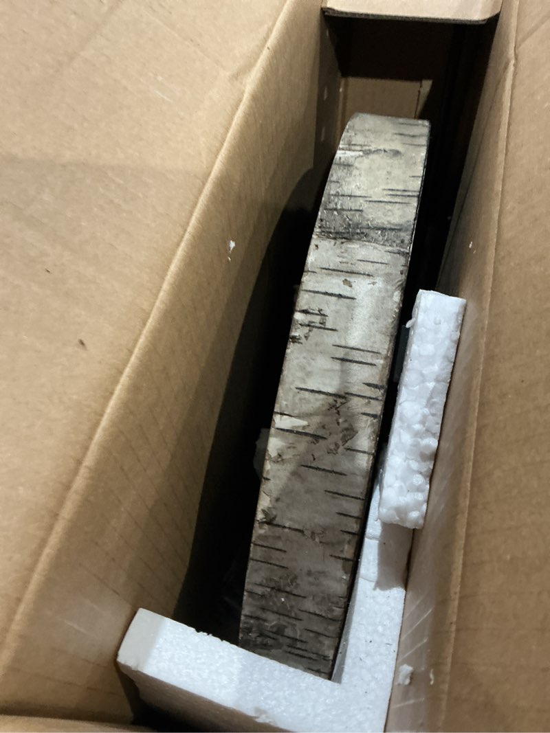 Condition photo showing Good Condition for white birch 3-tiered decorative modern farmhouse wooden tray with black metal carrying handle in rustic brown