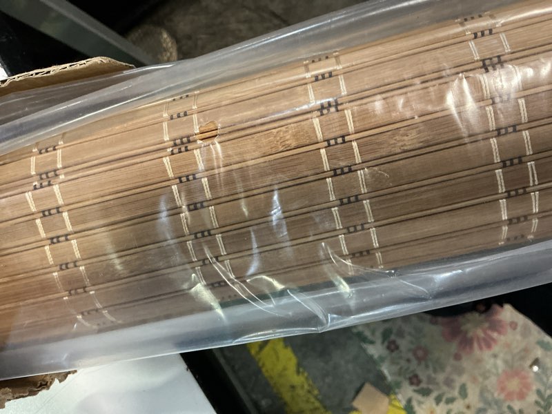 Condition photo showing Good Condition for lazblinds no tools no drill bamboo roller shades, cordless bamboo blinds, light filtering roll up blinds for windows, french door, porch or patio privacy screen, 36'' w x 64'' h, brown206 brown206 36'' w x 64'' h