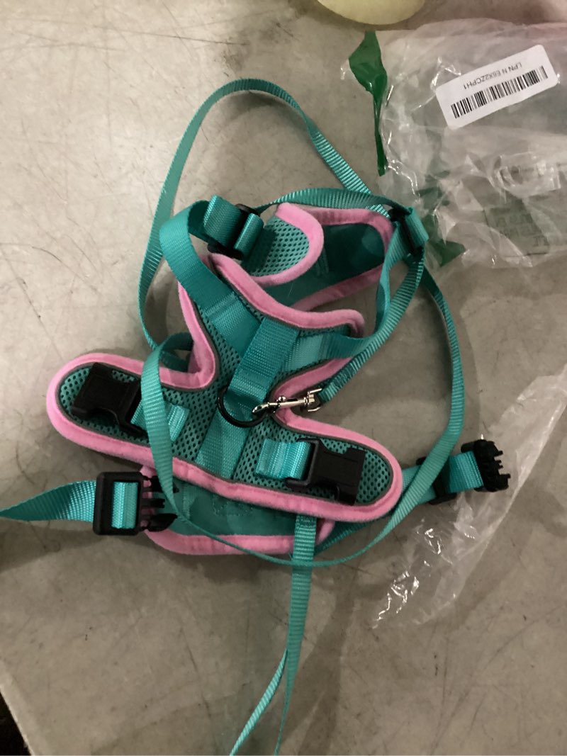 Condition photo showing Good Condition for rabbitgoo cat harness and leash set, escape proof vest harness for safe outdoor walks, soft breathable adjustable vest with reflective strips for average to large cats, green & pink, m m green & pink