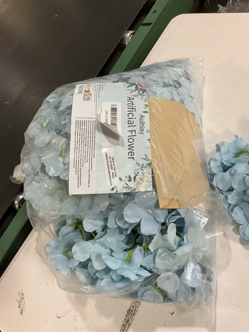 Condition photo showing As Is for auihiay 64pcs silk hydrangea artificial flowers, artificial hydrangea flowers with stems, full hydrangea flowers for wedding centerpieces, home, garden, party decoration (blue)
