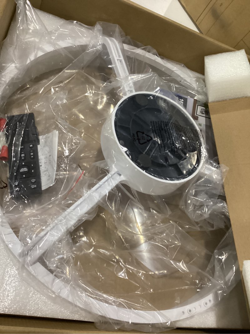 Condition photo showing New/Like New for dllt modern ceiling fans with lights: 20" flush mount low profile ceiling fan with app remote control - white led bladeless fandelier dimmable quiet dc motor for bedroom living room white 20 inch