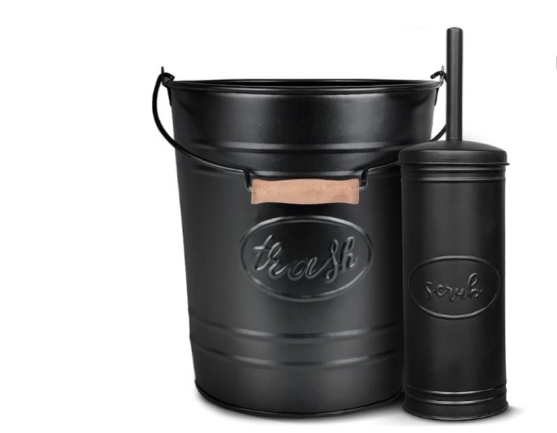 Autumn Alley Farmhouse Bathroom Trash Can and Toilet Brush Set - Rustic Bathroom Accessories for Charming Bathroom Décor, Galvanized, Grey