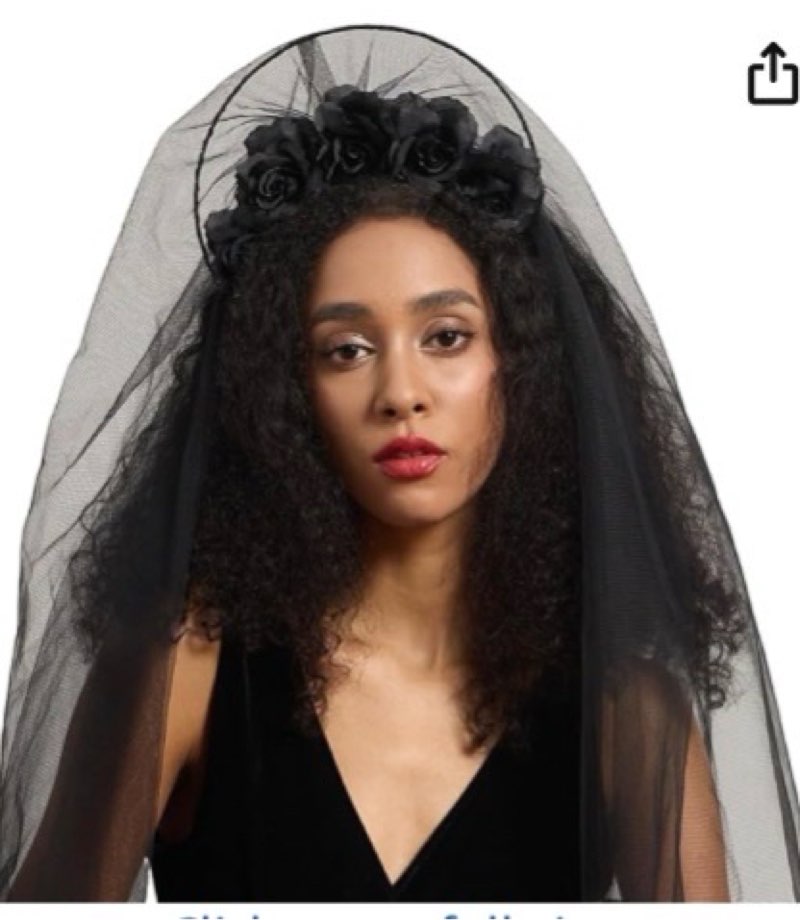 LATIMOON Halloween Gothic Flower Garland with Black Veil Hairband Cosplay Wedding Headpiece Costume 