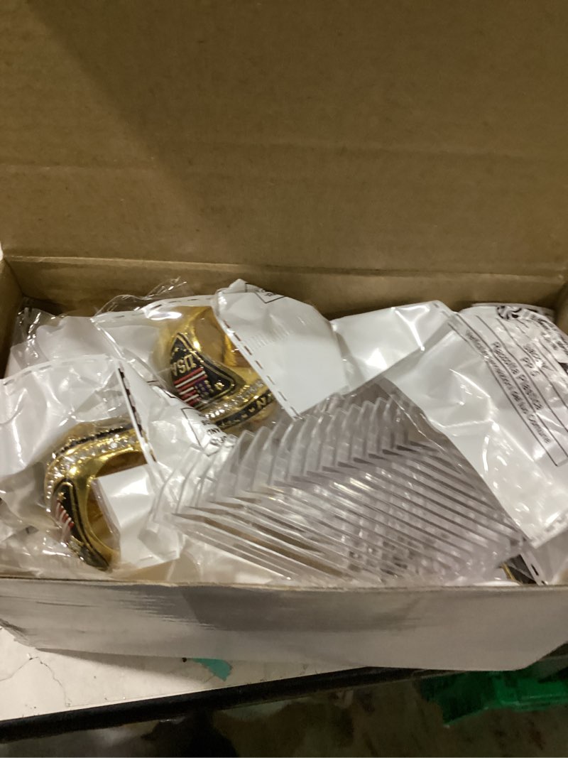 Condition photo showing As Is for misdary championship rings with holder most valuable player gold ring award gift sports team prize for tournament winner 16 baseball