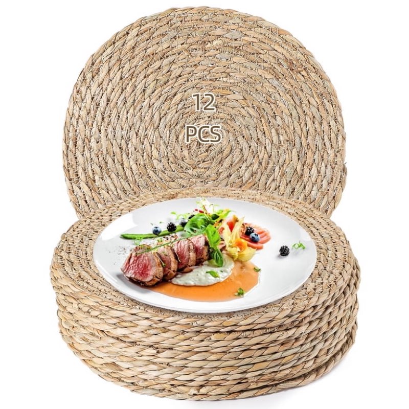 10 pack round woven placemats - 10 inch natural grass table mats | circle rattan table place mat for heat resistant protection, rustic farmhouse dining decor