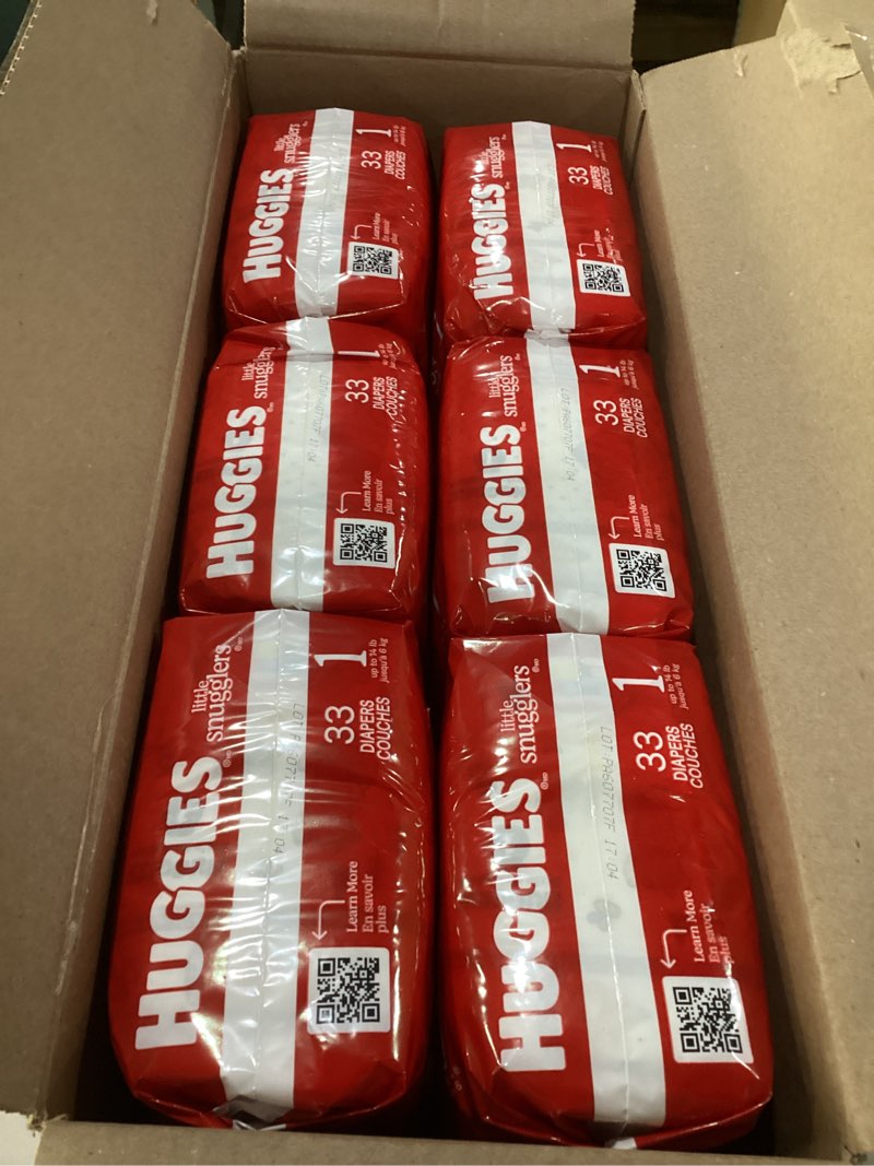 Condition photo showing New/Like New for huggies size 1 diapers, little snugglers diapers, size 1 (8-14 lbs), 198 count (6 packs of 33), packaging may vary size 1 198