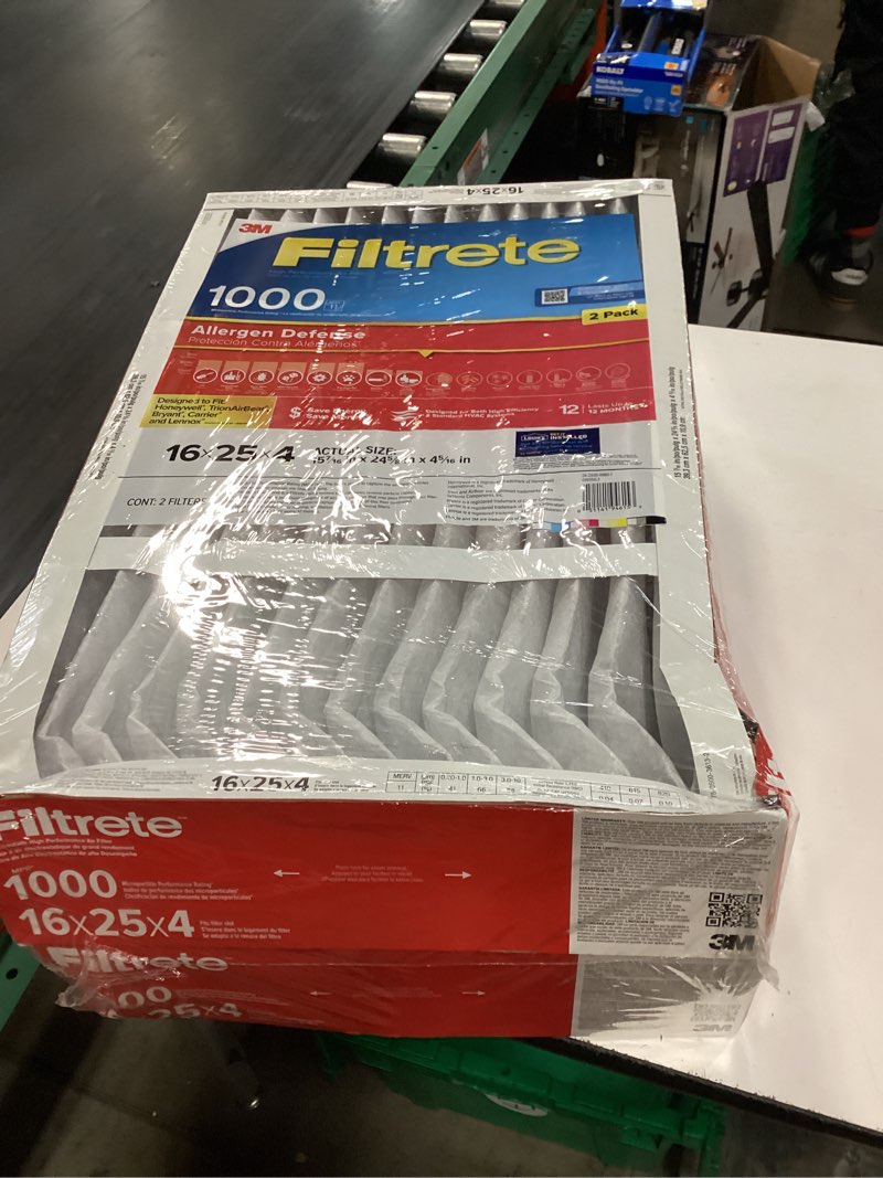 Condition photo showing As Is for filtrete 16-in w x 25-in l x 4-in merv 11 1000 mpr allergen defense electrostatic pleated air filter (2-pack)