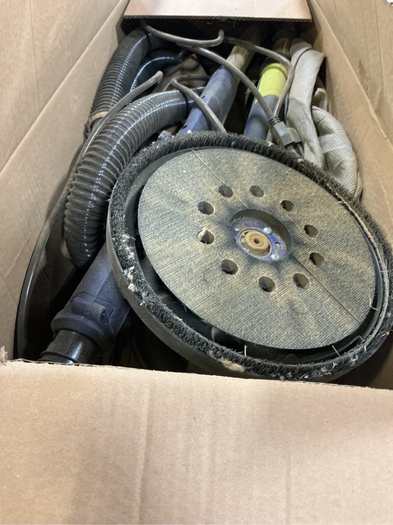 Condition photo showing As Is for drywall sander, 2025 upgraded 8-amp popcorn ceiling removal tool with 7 variable speed 800-1800rpm, drywall sander with vacuum dust collector with extendable handle, led light,12pcs sanding discs,blue dark blue