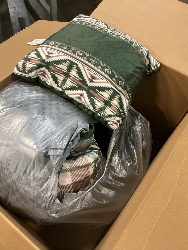 Condition photo showing As Is for WPM WORLD PRODUCTS MART Forest Green Deer Print Velvet Comforter Set – Lodge Cabin Bedding with Pill