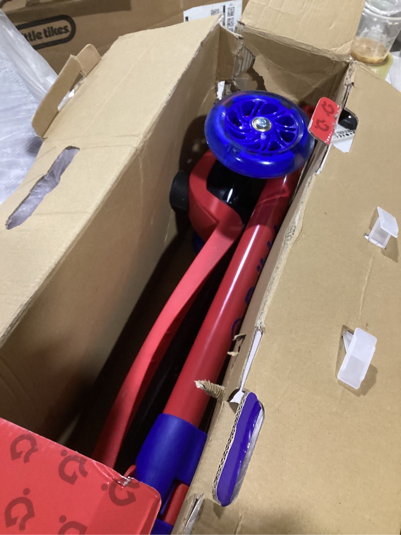 Condition photo showing Good Condition for dribbl 3-wheel kids scooter - lean-to-steer technology, adjustable height handlebar, anti-slip deck, scooter for boys & girls ages 3+, child safety approved, support riders up to 165 lbs, red and blue red & blue