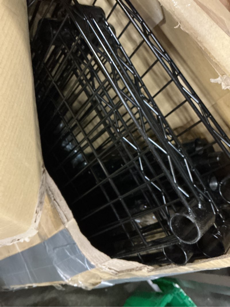 Condition photo showing As Is for amazon basics 5-shelf adjustable heavy duty steel wire storage shelves for garage, kitchen, easy assembly, 36" x 14" x 72", black no wheels 36" l x 14" w x 72" h black