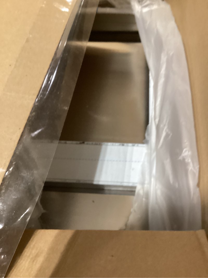 Condition photo showing As Is for stainless steel microwave shelf wall mount, 18" x 24" commercial heavy duty metal appliance wall mounted shelf, 200 lb commercial microwave rack for restaurant, kitchen, bar and shop