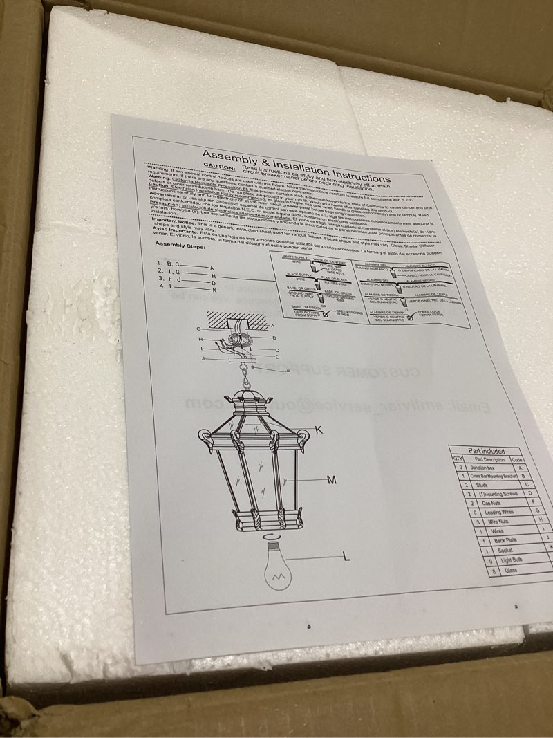 Condition photo showing Good Condition for emliviar vintage outdoor pendant light, 20 inch large exterior hanging porch light with clear glass, die-cast aluminum in black finish, xe267h bg
