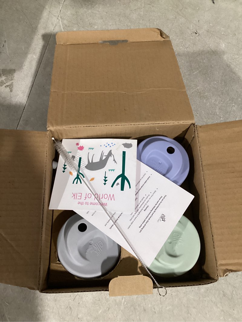 Condition photo showing Good Condition for Elk and Friends Kids + Toddler Glass Cups | The Original 8oz Glass Mason Jar with Sleeves + Lids | Silicone Straws + Stopper | Smoothie Cup | Food Storage | Spill Resistant | Dishwasher Safe | 4 Pack Gray/Sage/MistyBlue/Navy 4 Pack