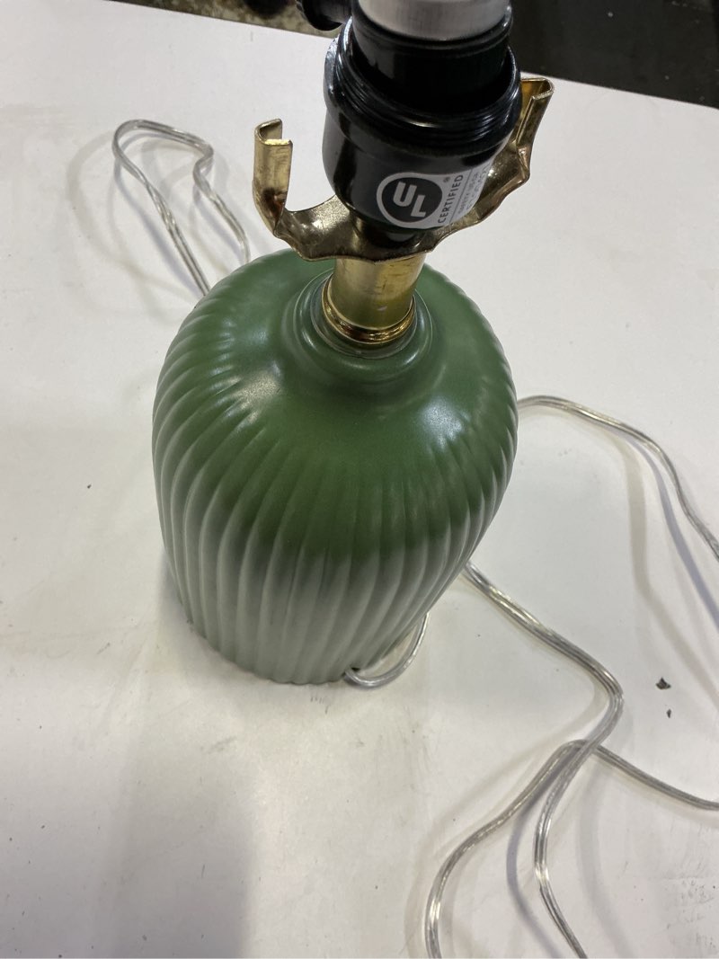Condition photo showing As Is for 13-in green plug-in ceramic lamp base