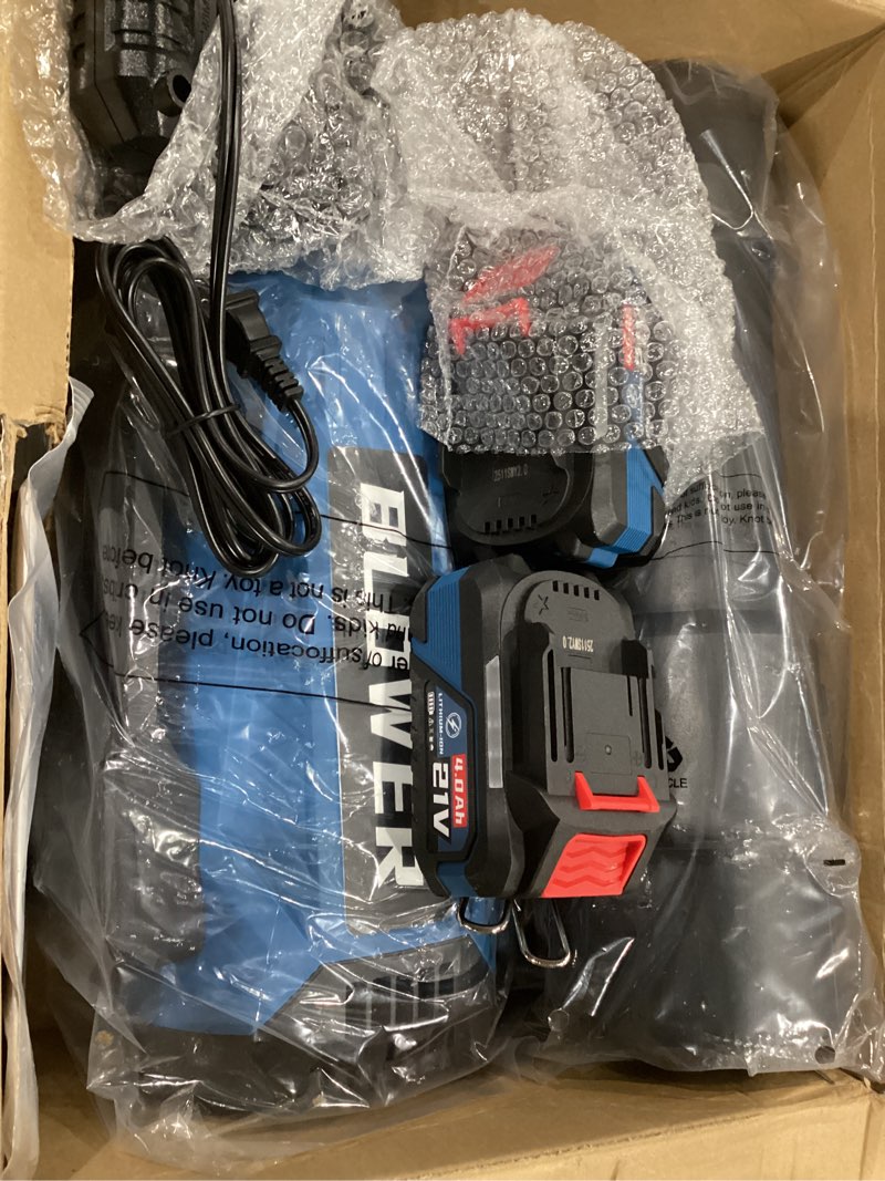 Condition photo showing Good Condition for leaf blower cordless - 630cfm/160mph, 21v powerful electric cordless leaf blower with 2 x 4.0ah batteries and charger, battery powered leaf blowers for lawn care, patio, yard, dust, snow blue