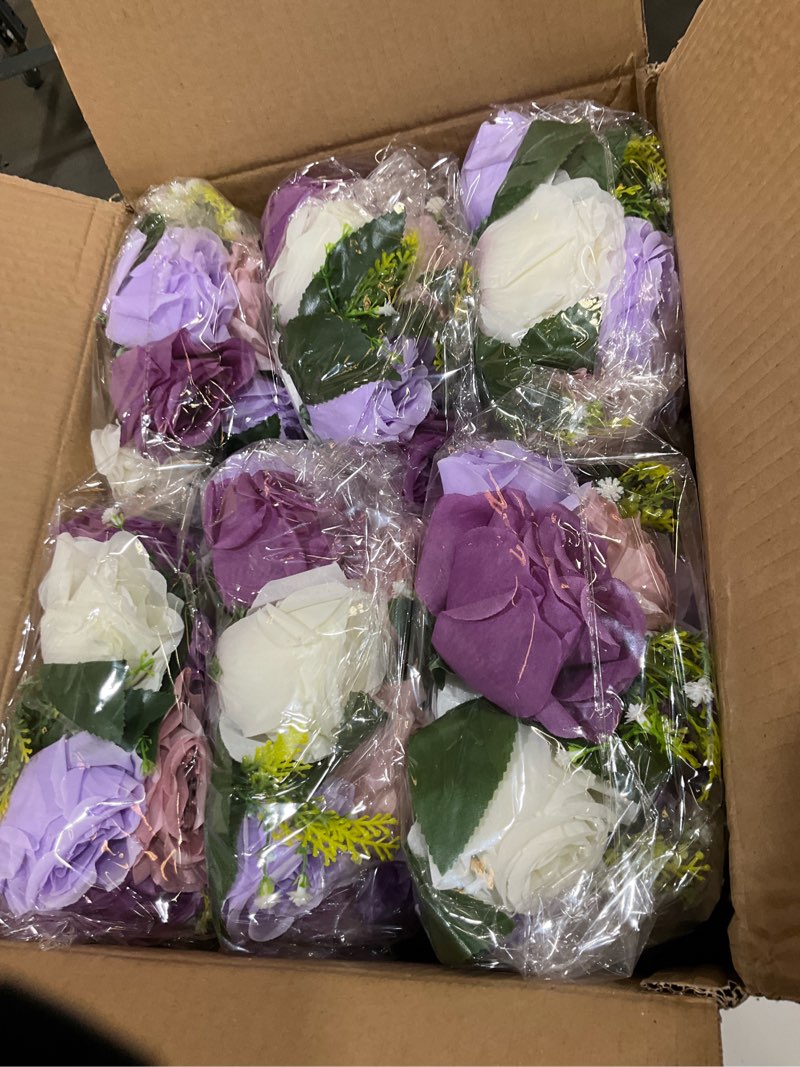 Condition photo showing Good Condition for hotop 12 pcs artificial rose flower balls for centerpieces, silk roses kissing balls romantic faux floral arrangements for engagement wedding home decor (fantasy violet) fantasy violet 12