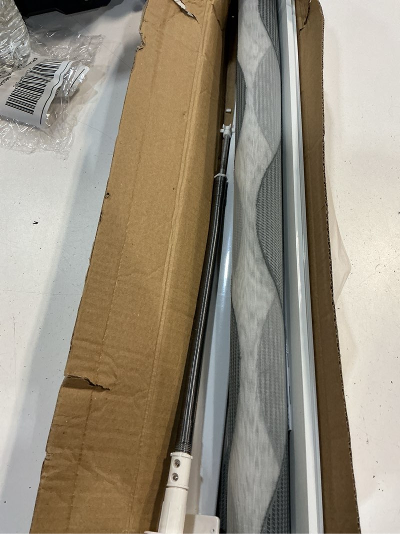 Condition photo showing As Is for lazblinds no drill cordless zebra blinds for indoor windows, dual layer light control roller shades for day and night, light filtering sheer shades for home, 23" w x 72" h, grey grey 23" w × 72" h