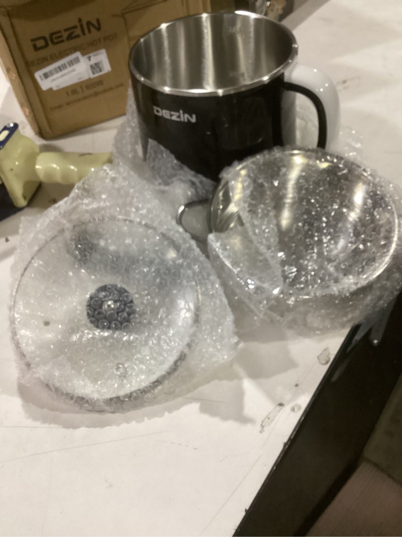 Condition photo showing New/Like New for Dezin Hot Pot Electric with Steamer, Rapid Noodles Cooker, Stainless Steel Electric Pot 1.6 Liter, Perfect for Ramen, Egg, Dumpling, Soup, Oatmeal with Temperature Control and Keep Warm Function 1.7 Quarts Black-Steamer