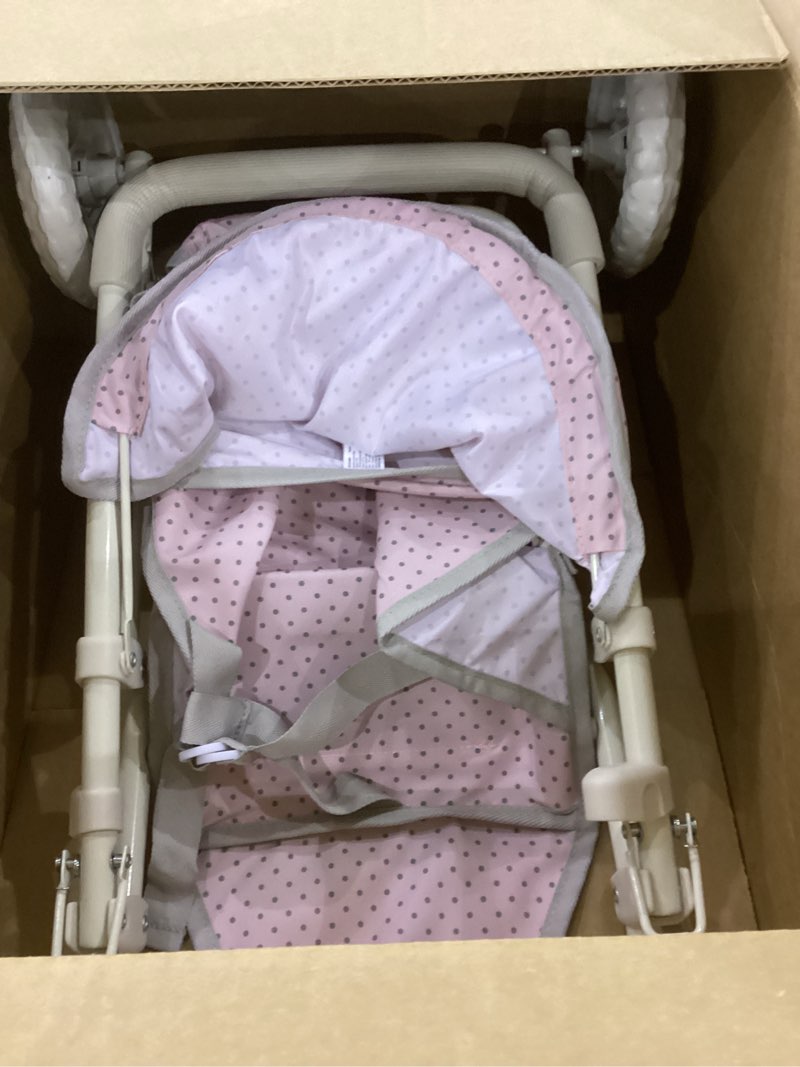 Condition photo showing As Is for Olivia's Little World Doll Jogging-Style Stroller with Canopy, Storage Underneath, Pink and Cream and Gray Jogging Stroller