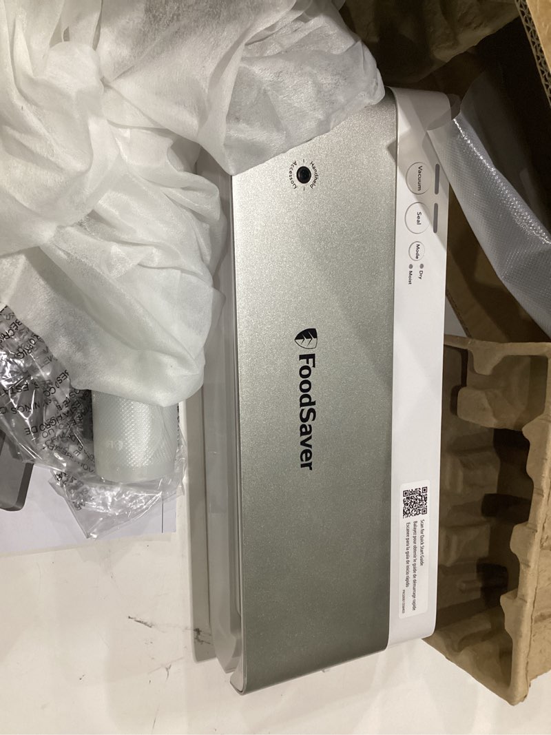 Condition photo showing As Is for foodsaver compact vacuum sealer machine with airtight bags and roll - ideal for sous vide and airtight food storage, white