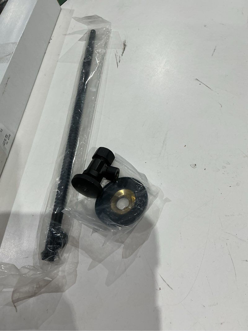 Condition photo showing As Is for westbrass d105k15-62 5/8" x 3/8" od x 15" corrugated riser supply line kit with 1/4-turn round handle angle supply shut off valve for faucet and toilet, matte black
