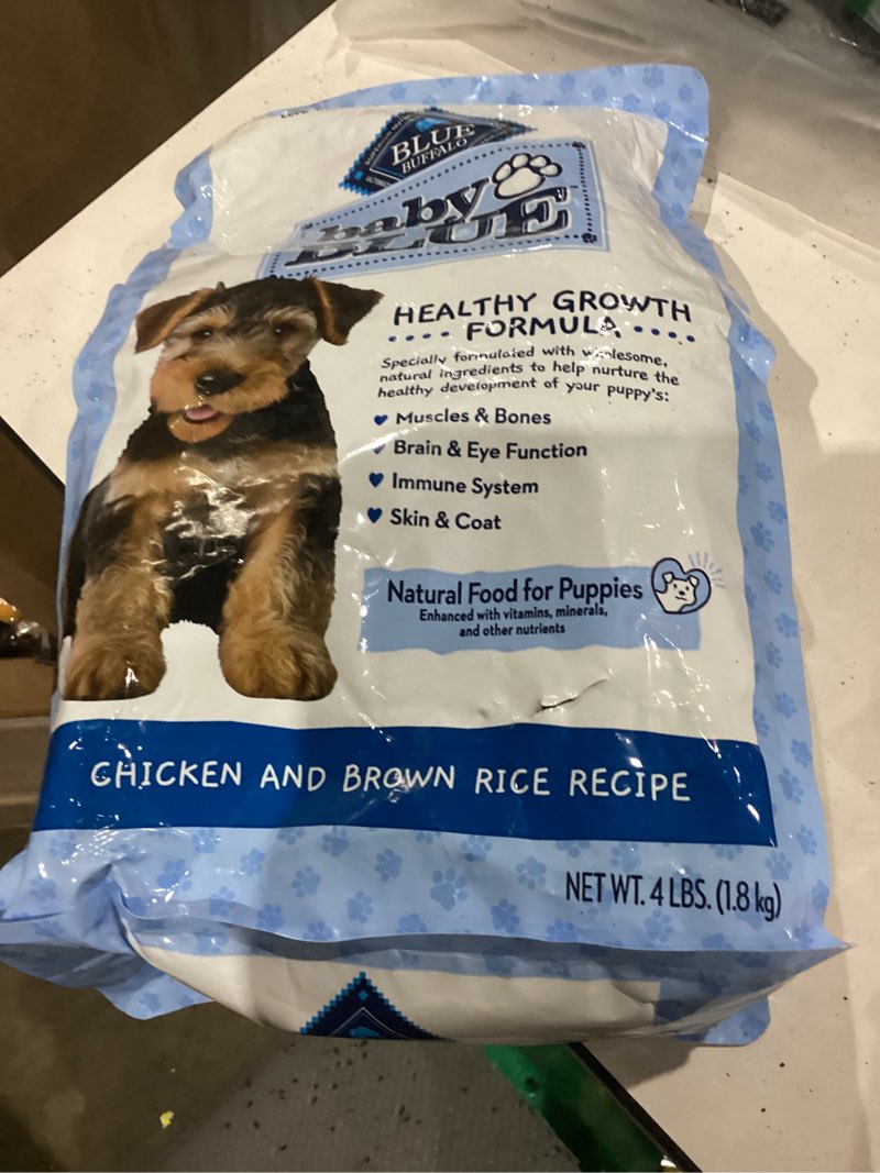 Condition photo showing New/Like New for Blue Buffalo Baby Blue Natural Dry Food for Puppies, Healthy Growth Formula with DHA, Savory Chicken Recipe, 4-lb Bag Chicken & Brown Rice 1 Count (Pack of 1)