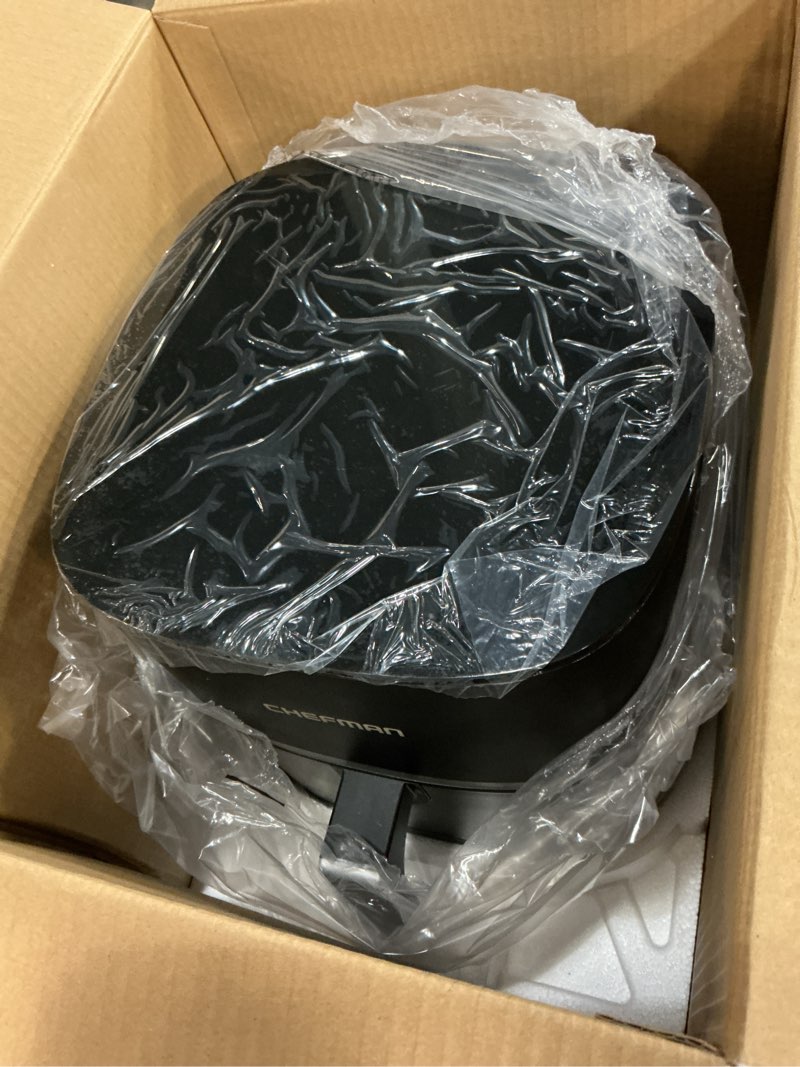 Condition photo showing Good Condition for chefman turbox 4-in-1 air fryer, 5-quart airfryer for extra crispy chicken, fries, wings, and more, air fry, bake, reheat, and frozen functions, digital touch controls, dishwasher safe 5 quart