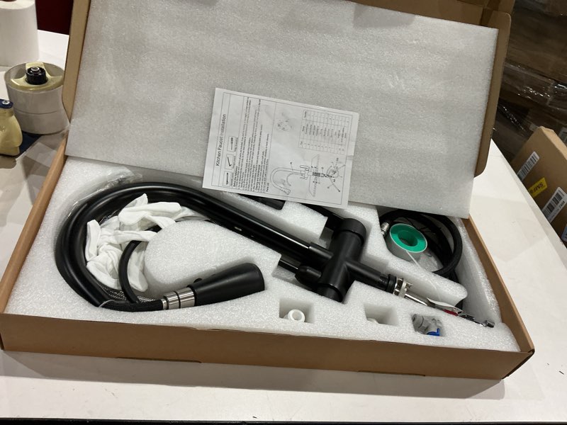 Condition photo showing Good Condition for popfly kitchen sink faucet with pull down 3 modes sprayer, 2 handle 3 in 1drinking water faucet built in water filter purifier??ênot included water filter system??ë, matte black