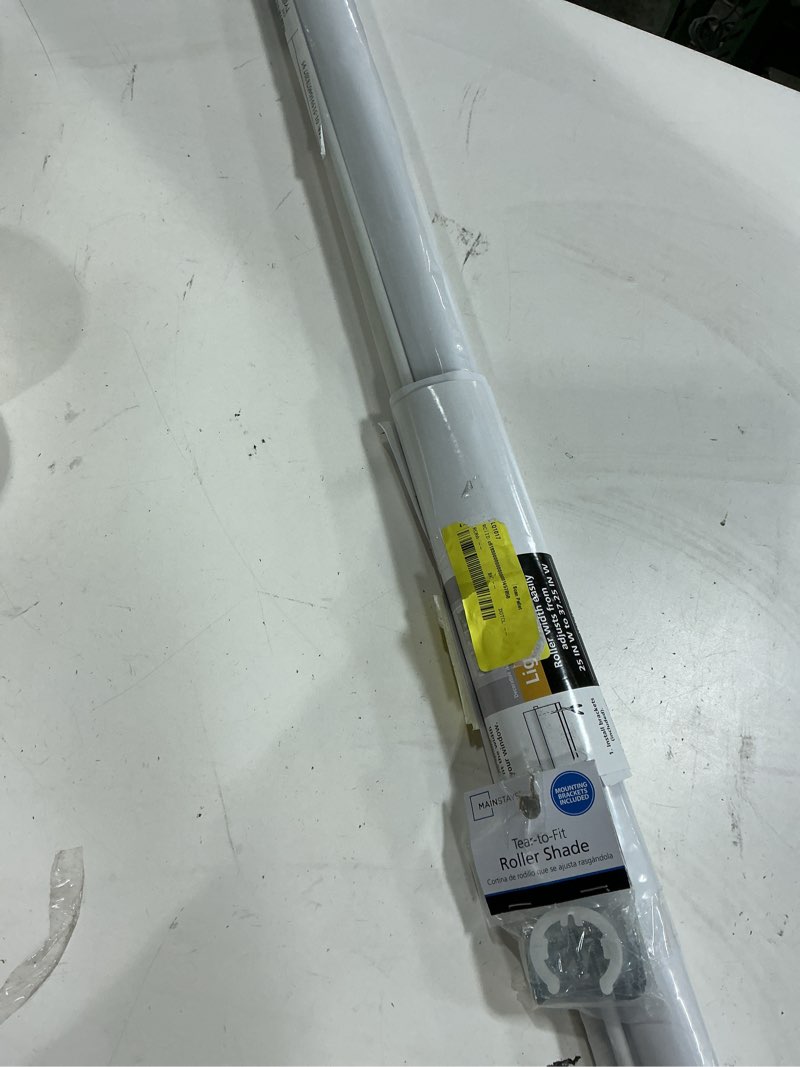 Condition photo showing As Is for mainstays room darkening tear-to-fit roller shade 37.25" wide x 72" long, white