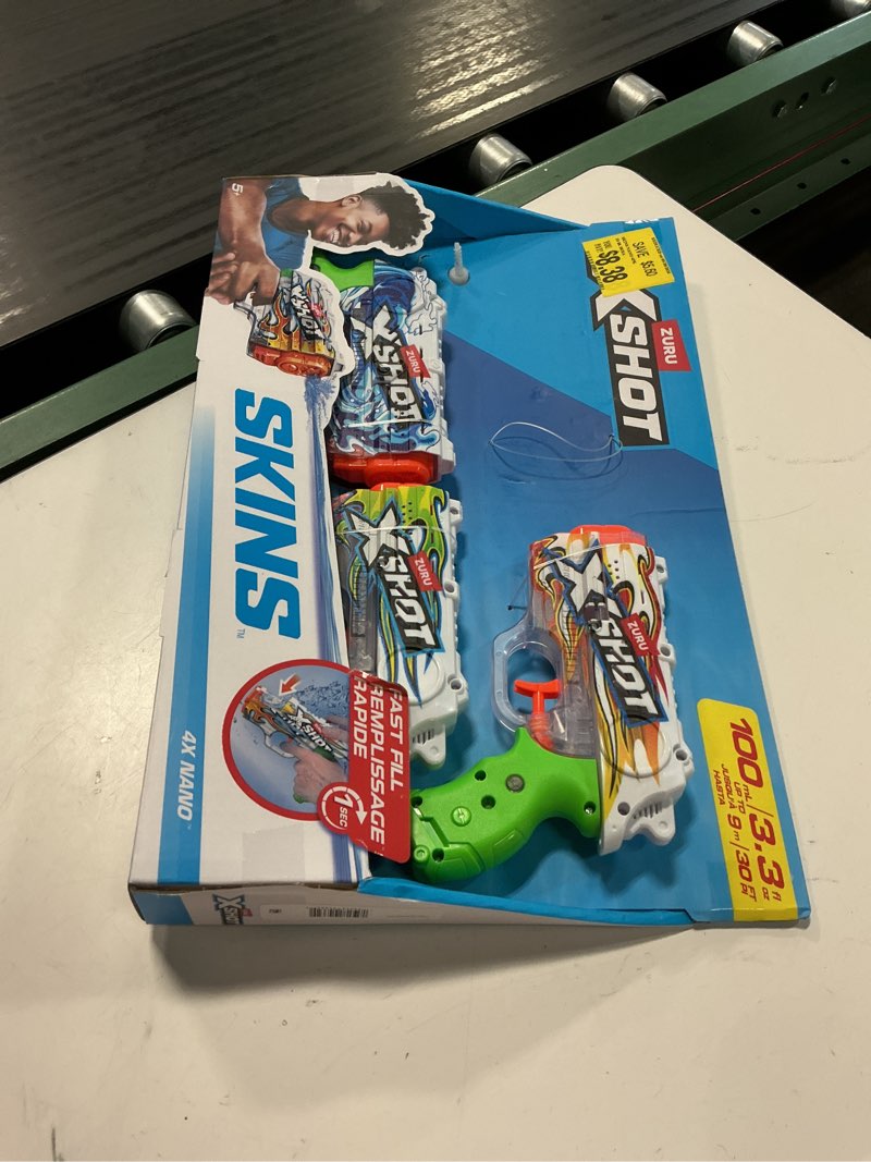 Condition photo showing As Is for xshot water fast-fill skins nano water blaster 4-pack by zuru for ages 5+