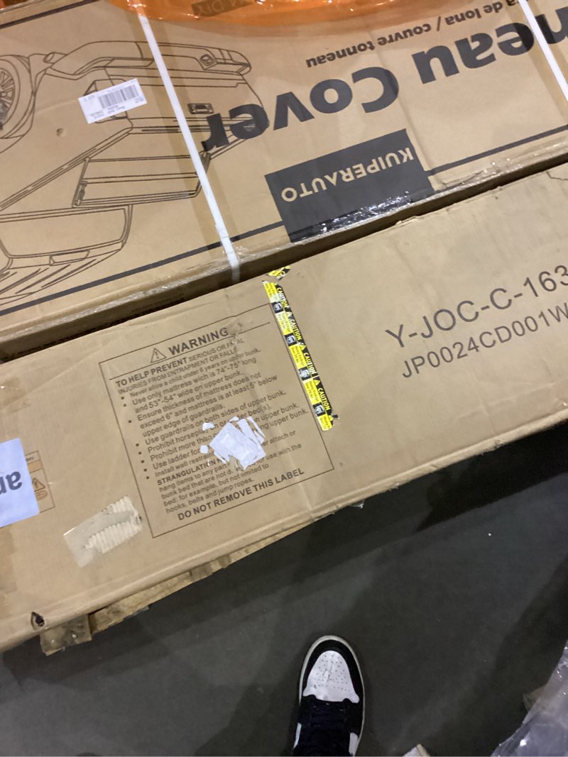 Condition photo showing Good Condition for Twin Size Loft Bed with L-Shaped Desk, LED Lights,Charging Station, Industrial Heavy Duty Metal Loft Bed Frame with 3 Storage Shelves and 3 Fabric Drawers, Safety Guard & Ladder, White White Twin