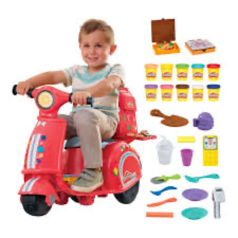 Play-Doh Pizza Delivery Scooter Playset, Large Ride-On Play Food Preschool Toys, Toy Pizza Set for K