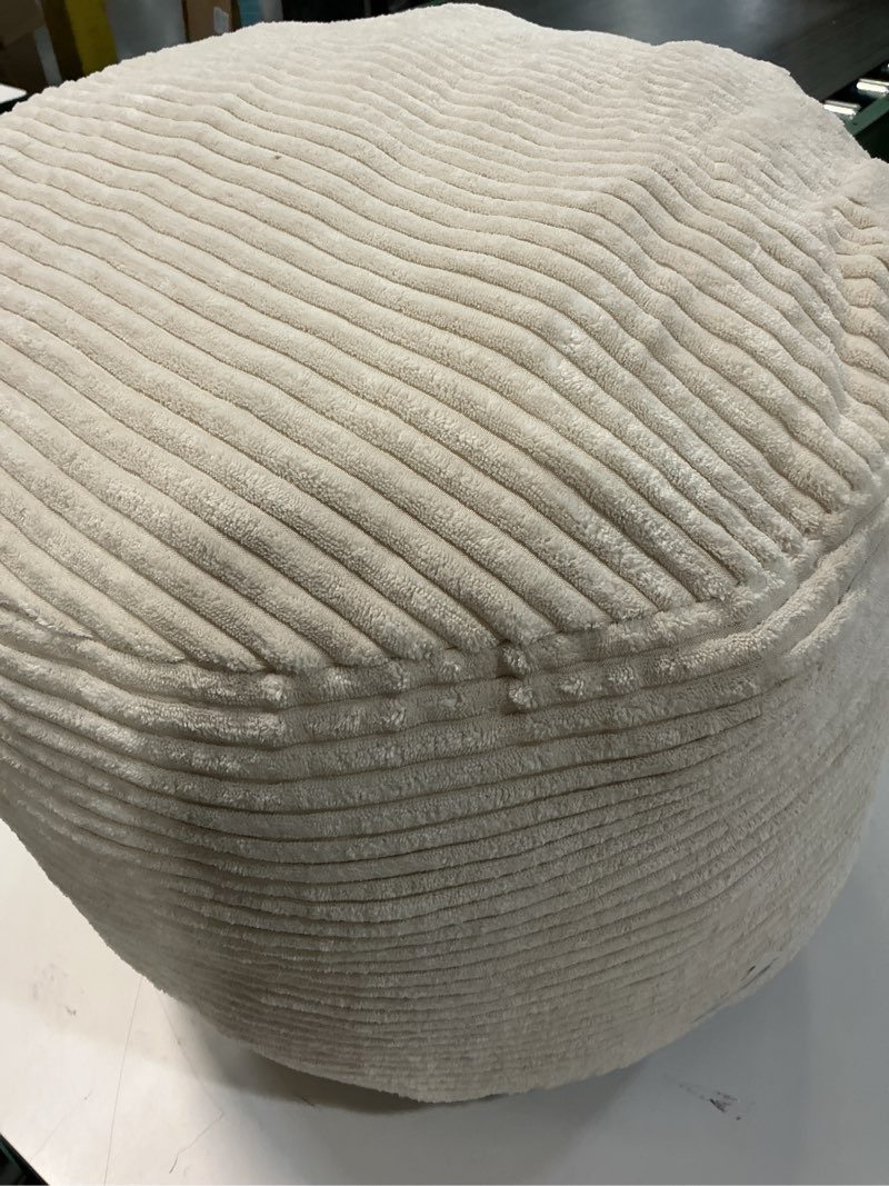 Condition photo showing Good Condition for HIGOGOGO Round Stuffed Pouf Ottoman, Corduroy Poufs with Foam Chunk Filling, Furry and Fluffy Pouf Foot Stool Storage Ottoman, 20 X 15 Floor Poufs Foot Rest for Living Room, Beige 20 inch Beige