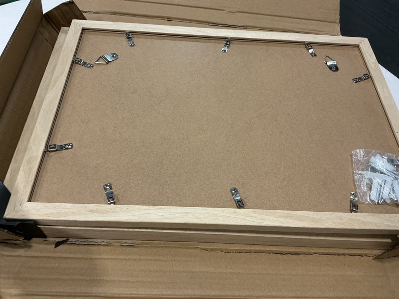 Condition photo showing Good Condition for chrspk 12x18 poster frame, display pictures 11x17 with mat or 12x18 without, wall hanging frames, natural oak, 3 pack natural oak 12x18