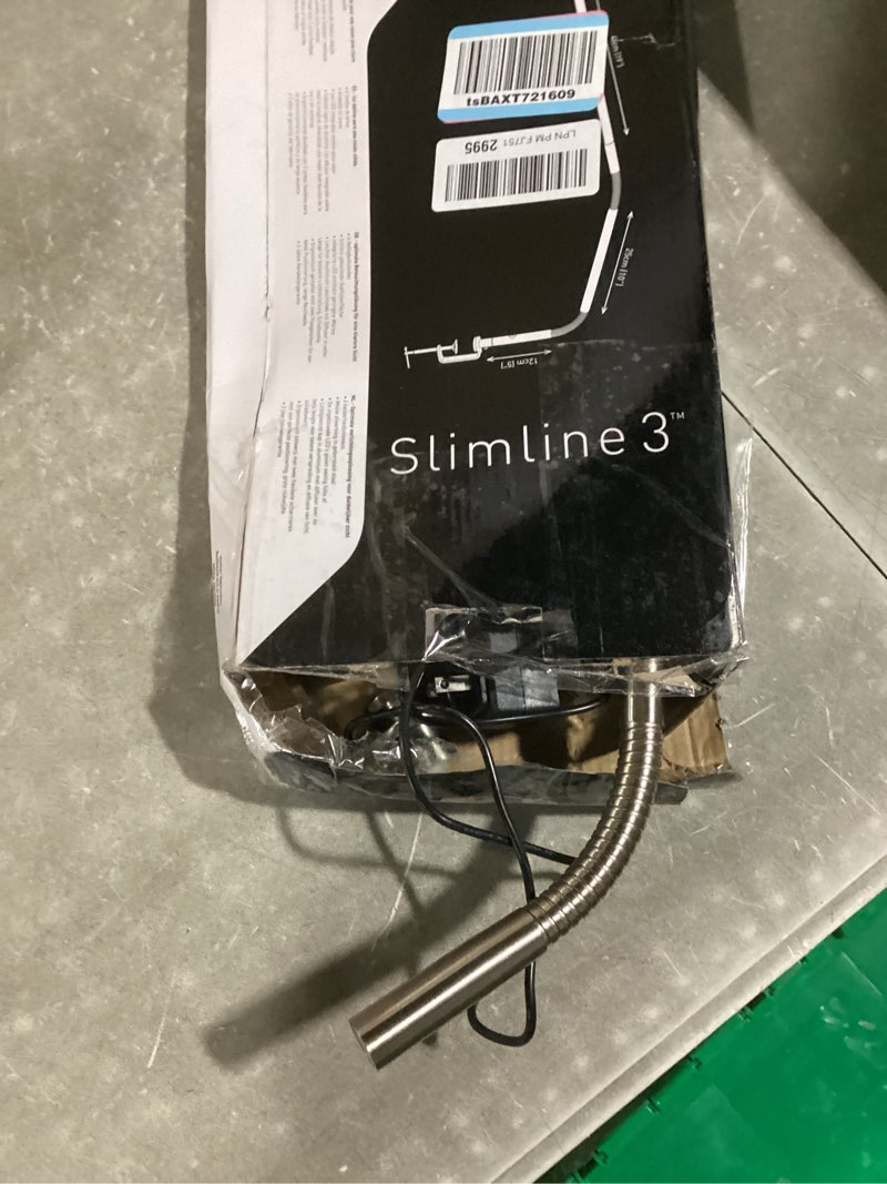 Condition photo showing Good Condition for Daylight Company, LLC U35108 Slimline 3 Table Lamp-LED-80 CRI-Eye Care-4 Brightness Levels, 3,000 LUX at 30 cm, 1,065 LUMENS-4 Step DIMMER Mode, Brushed Steel, 25.6 x 30 x .8 White Table Lamp Slimline 3