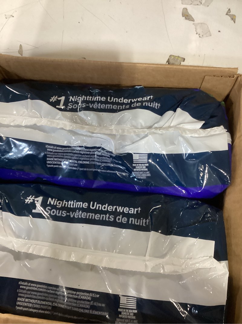 Condition photo showing New/Like New for goodnites boys' nighttime bedwetting underwear, size s/m (43-68 lbs), 44 ct (2 packs of 22), packaging may vary small/medium 44