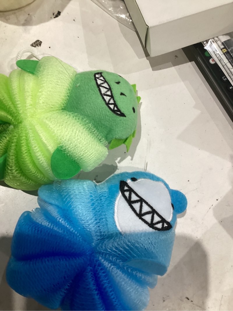 Condition photo showing Good Condition for nuenen 2 pcs bath loofahs kids toddler cute cartoon bath sponges loofah pouf body scrubber mesh sponges for children shower washing exfoliating animal